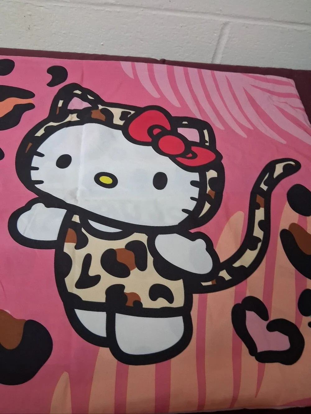 Hello Kitty Standard Size Pillowcase With Tropical Leaves.